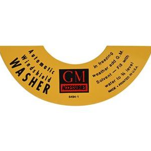 1953-1955 AUTOMATIC OPERATED WINDSHIELD WASHER LID YELLOW GM DECAL