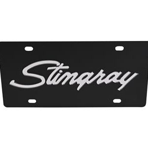 1968-1982 BLACK CARBON STEEL LICENCE PLATE 3D STINGRAY LOGO