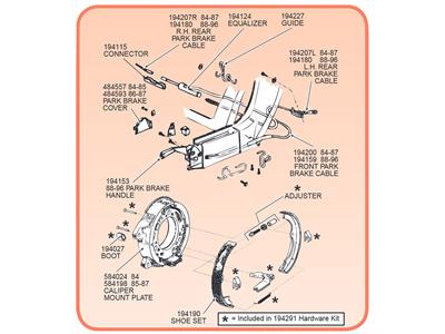 84-87 REAR PARKING / EMERGENCY BRAKE CABLE - LEFT - CA - Image 3