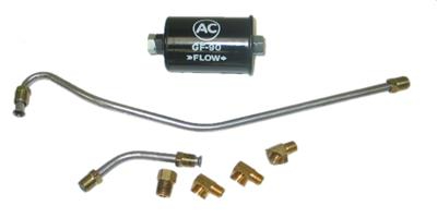 63-65 STEEL FUEL LINE - 300 HP 2 LINES 4 FITTINGS AND BLACK GF90 FILTER