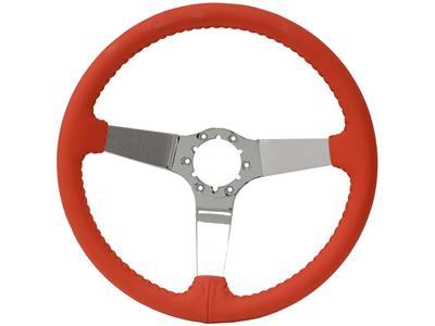 1967-1982 LEATHER STEERING WHEEL - CHROME 3 SPOKE *SPECIFY COLOR*