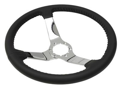 1967-1982 LEATHER STEERING WHEEL - CHROME 3 SPOKE *SPECIFY COLOR* - Image 2